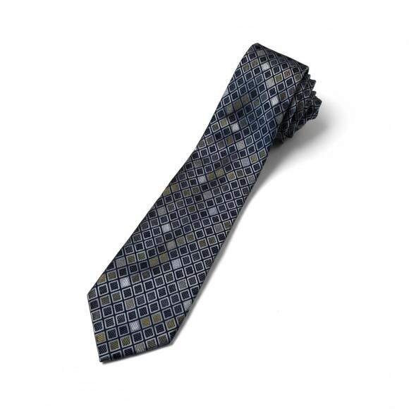 Other - Men's Patterned Neck Tie Van Heussen Geometric Diamond Pattern Shades Blue Gray